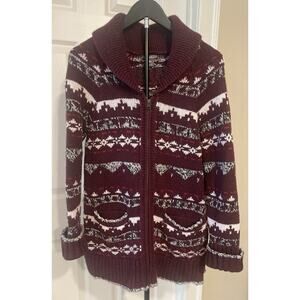 Eddie Bauer Women’s Fair Isle Wool Blend Full Zip Shawl Collar Cardigan Sz L